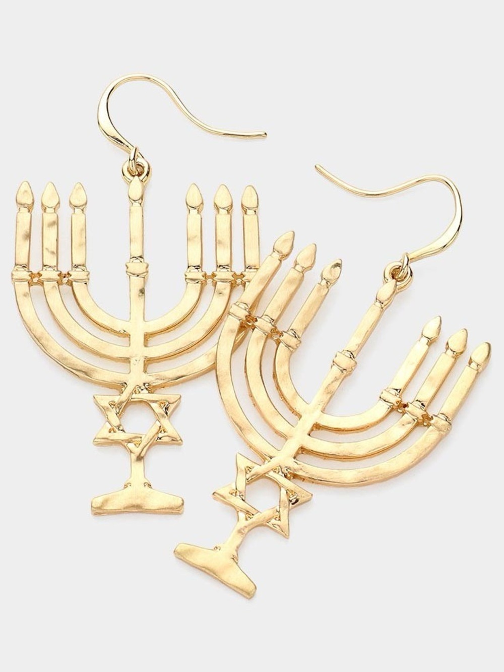 Hammered Metal Hanukkah Candle Gold Color Dangle Earrings